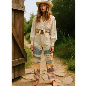 Jaded London Lanscape Print Wide Leg Jeans Size 24